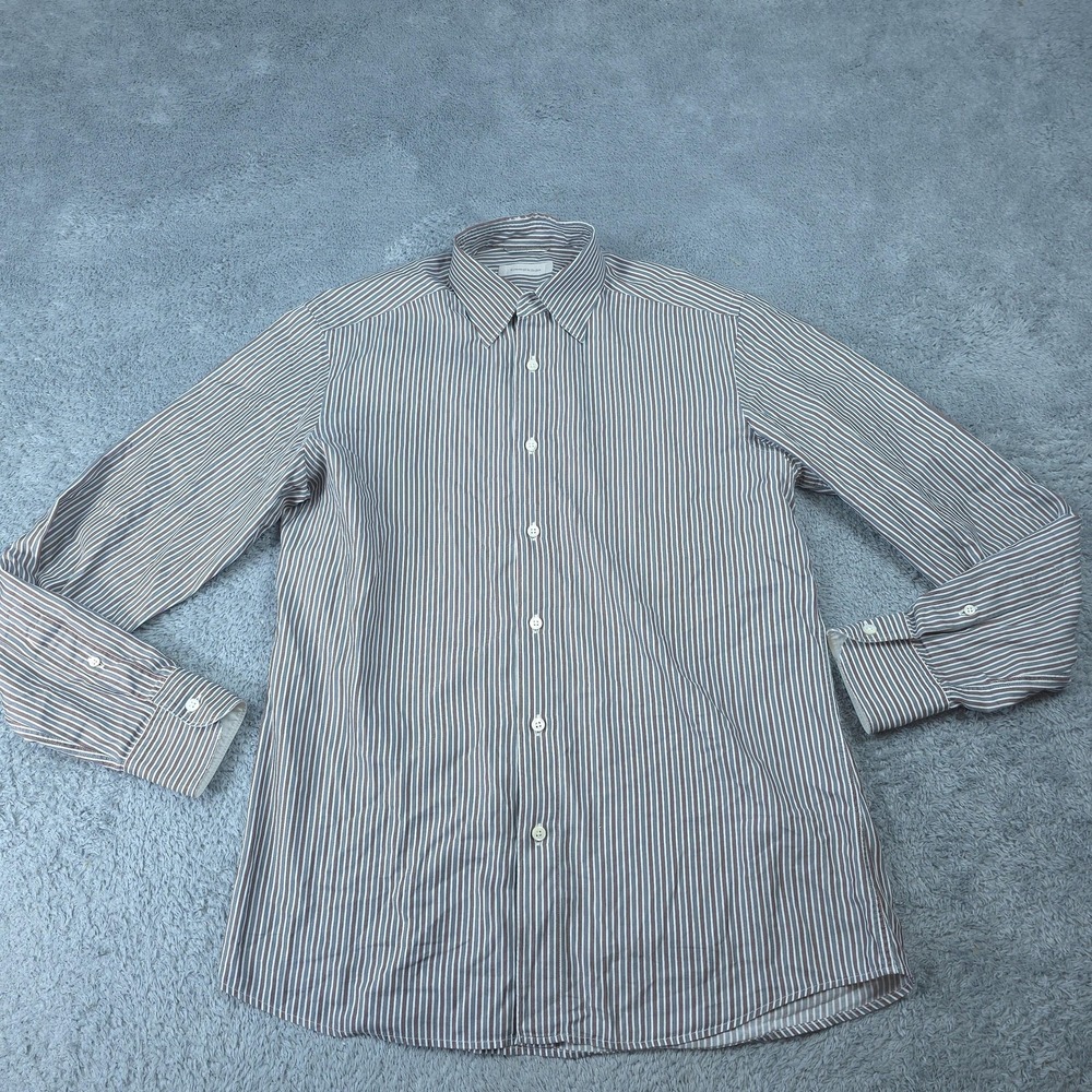 Ermenegildo Zegna Dress Shirt Mens Medium Brown Stripe Long Sleeve Cotton